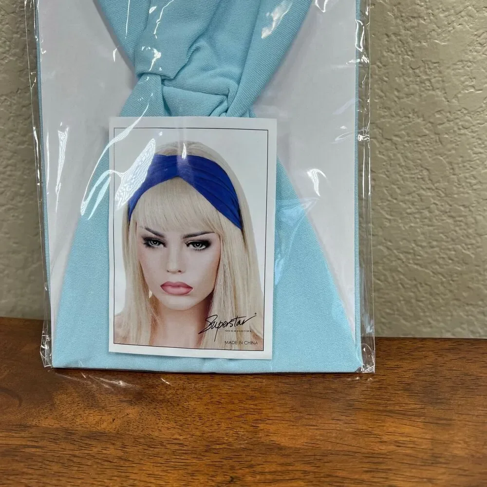 HeadBands Light Blue Wide Large Turban Boho Cloth Hairband Twisted Knot Yoga Hip